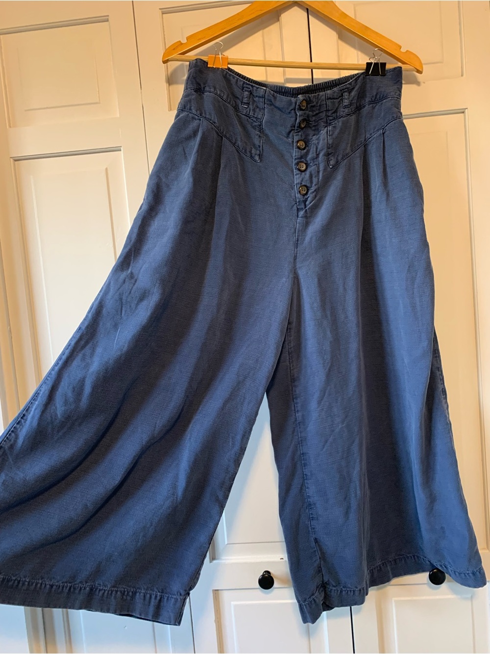 Anthropologie Navy Linen High Rise Pants